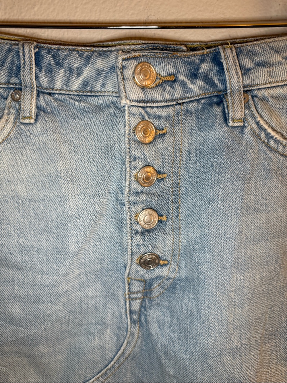 We The Free Light Blue Distressed Denim Mini Skirt - Picture 2 of 7